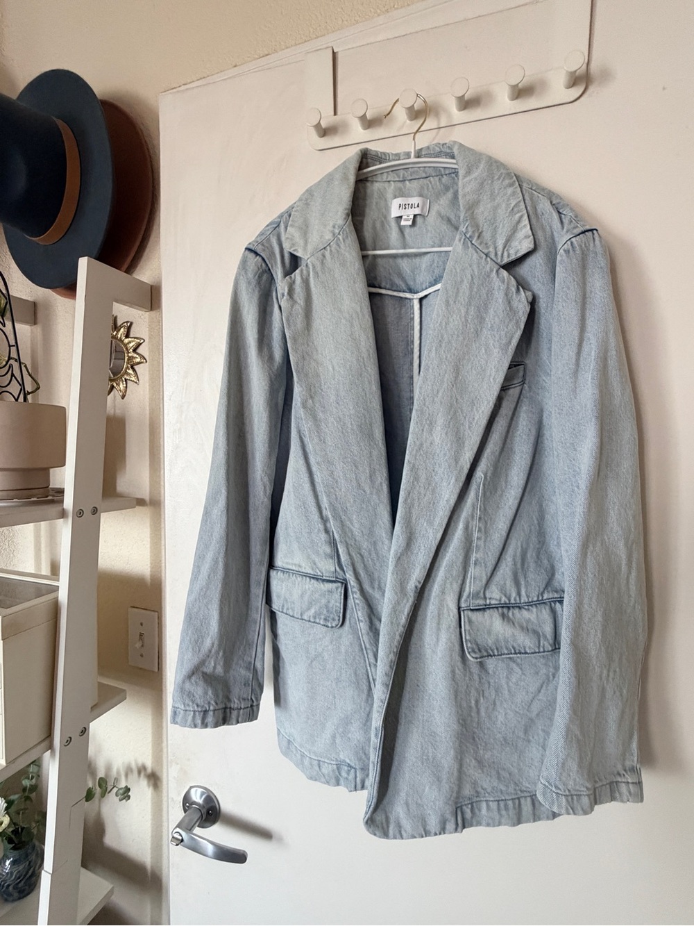 pistola light blue boho denim blazer / jacket